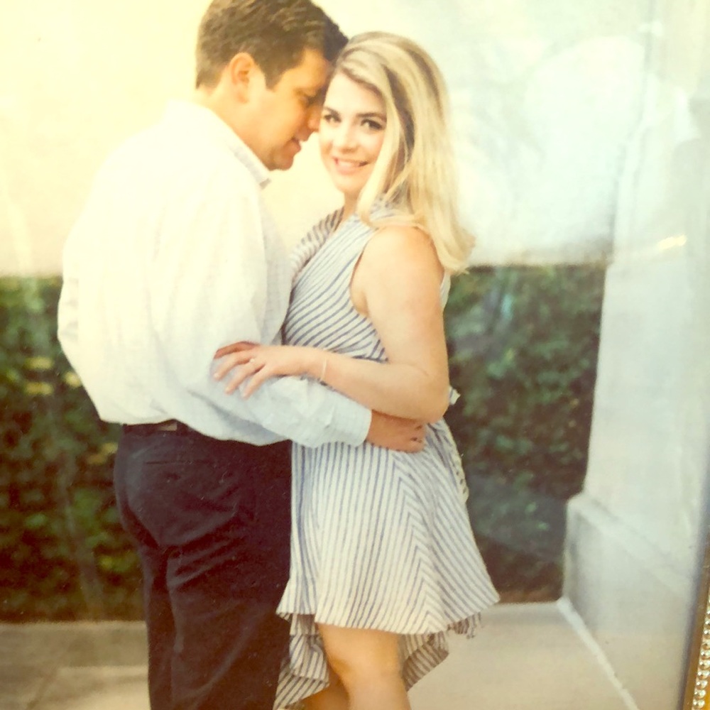 Blue and white wrap dress